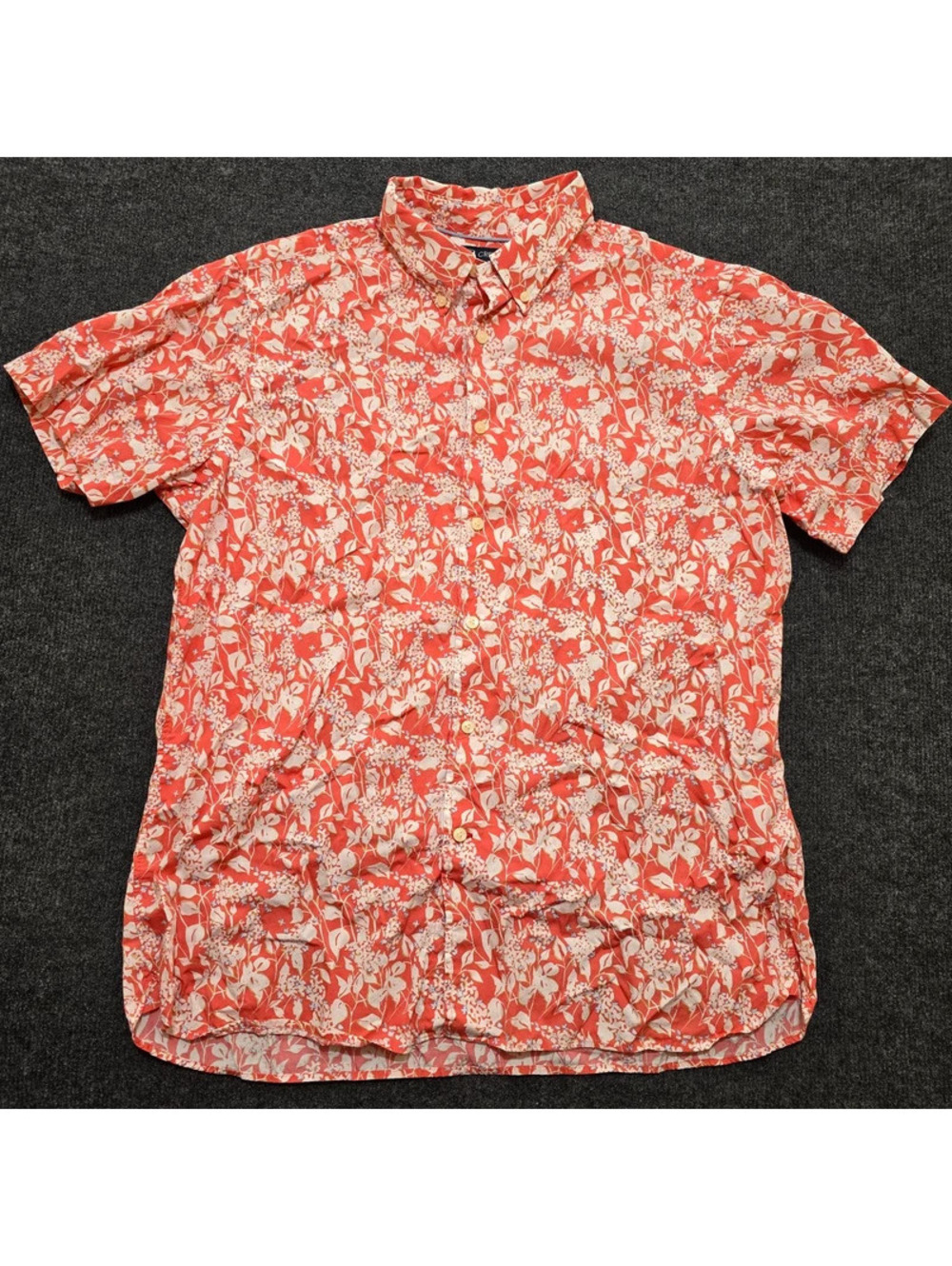 Cremeux Men’s XL Coral Floral Button Up Shirt Short Sleeve Casual